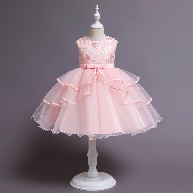 Vestido de novia con forma de pastel de flores para niños de tamaño pequeño y mediano de Europa y Estados Unidos, vestido de princesa, vestido de pasarela, vestido corto de alta gama para niñas