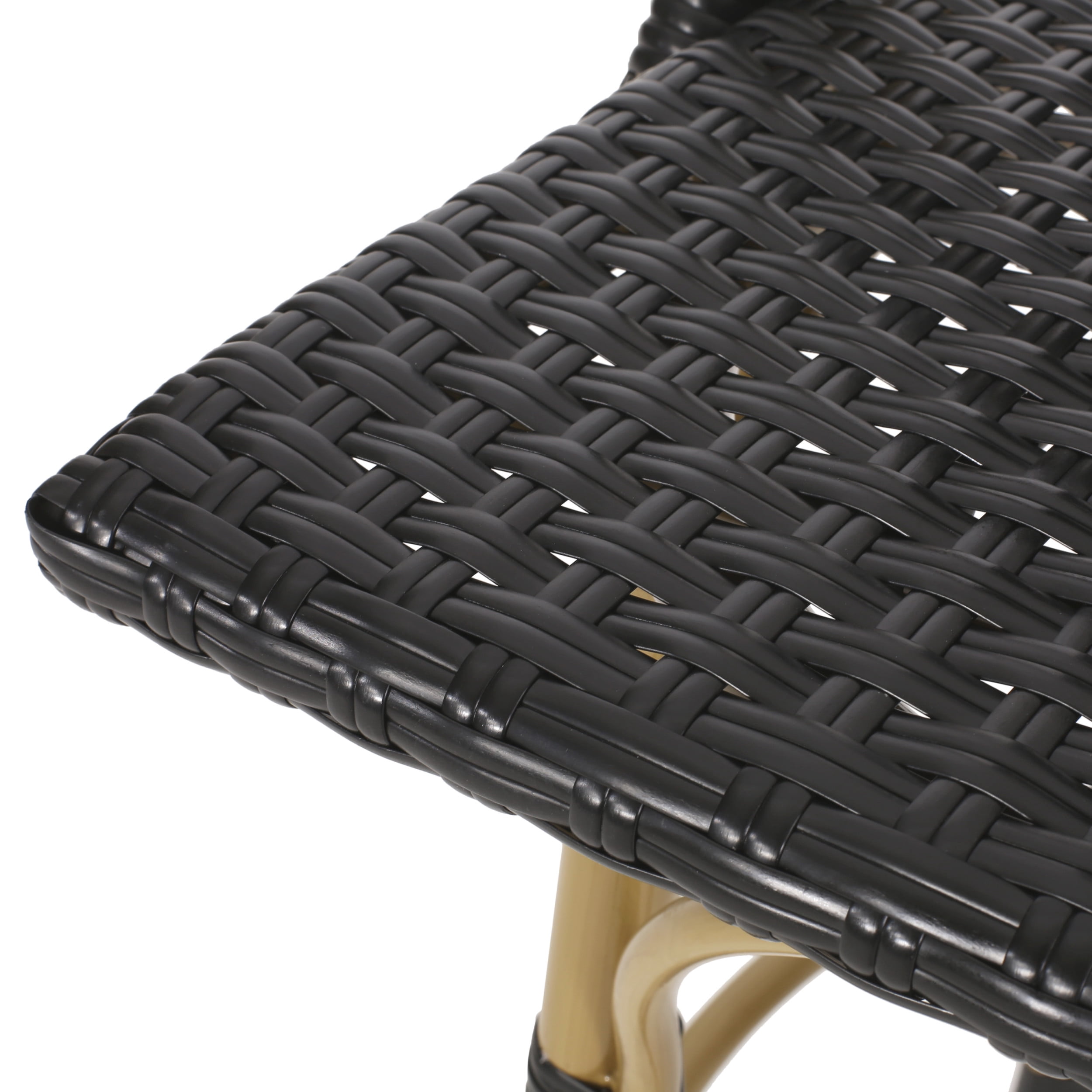 Cortina Wicker and Aluminum Outdoor 29.5 Inch Barstools, Set of 2, Black and Bamboo Finish