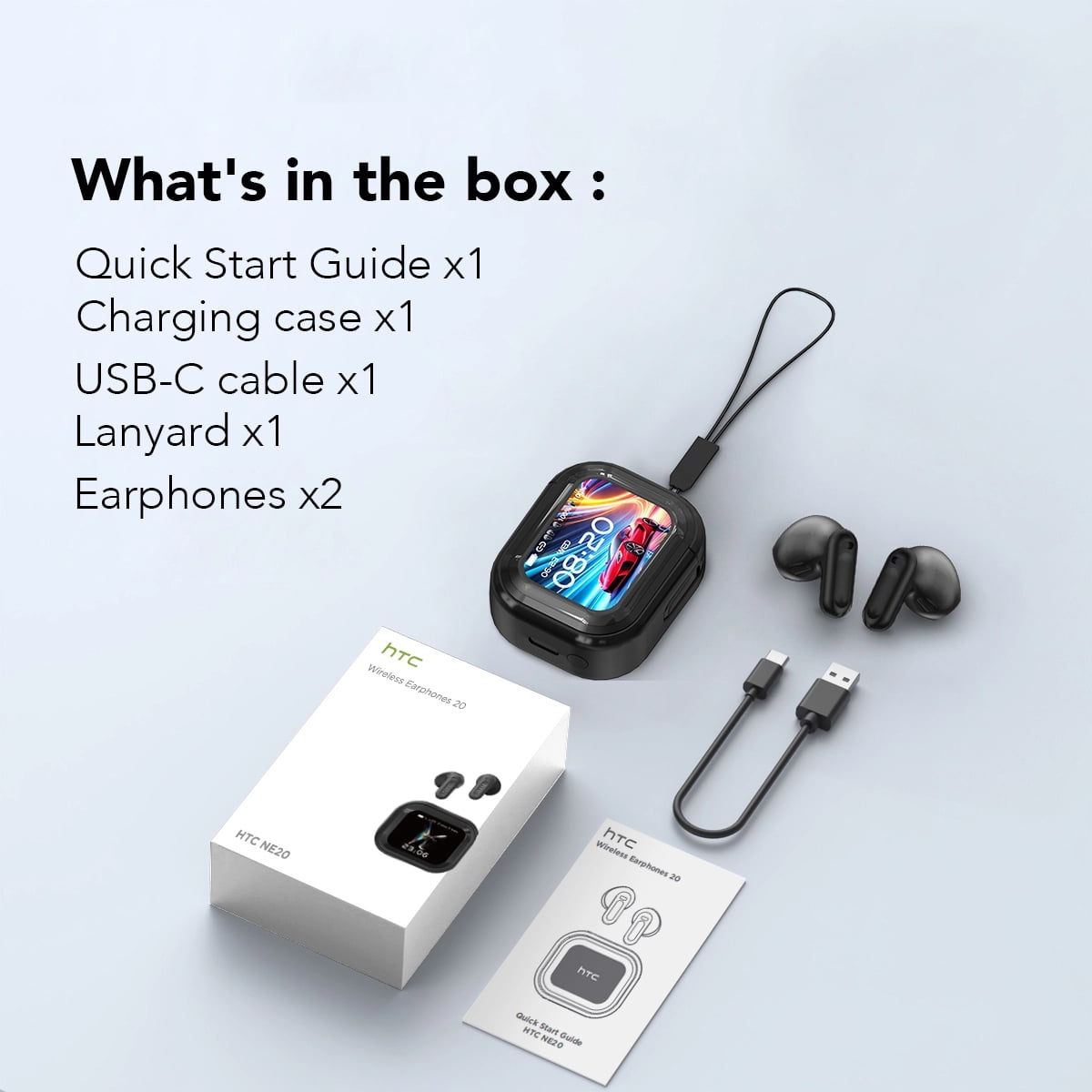 NE20 Wireless Bluetooth 6.0 In-Ear Earbuds, AI Translator, Noise-Cancelling Headphones, LED Touch Screen, 135+ Languages, 24H,Black + Ear Bag