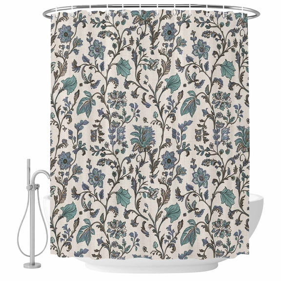 Teal Green Leaf Shower Curtain Set - Extra Long 72" x 96" Washable Bathtub Curtain with 12 Hooks, Vintage Farmhouse Boho Pastoral Tribal Waterproof Fabric Stall Shower Curtains for Bathroom Décor