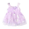 thumbnail image 2 of HOMADLES Toddler Dress for Girls Crewneck Summer Bow Ruffed Stretch Breathable Princess Dress Purple 12 Months, 2 of 3