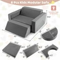 thumbnail image 2 of Yardi Yard 8 Pieces Kids Modular Play Sofa with Detachable Cover for Playroom and Bedroom-Gray, Toddler Chair for Kids, 2 of 7