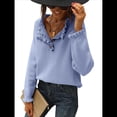 thumbnail image 2 of Suéteres de Mujer, Ropa de Otoño e Invierno, Jersey de Punto Informal de Larga con Botones y Volantes y Cuello Redondo Azul XL, 2 of 8