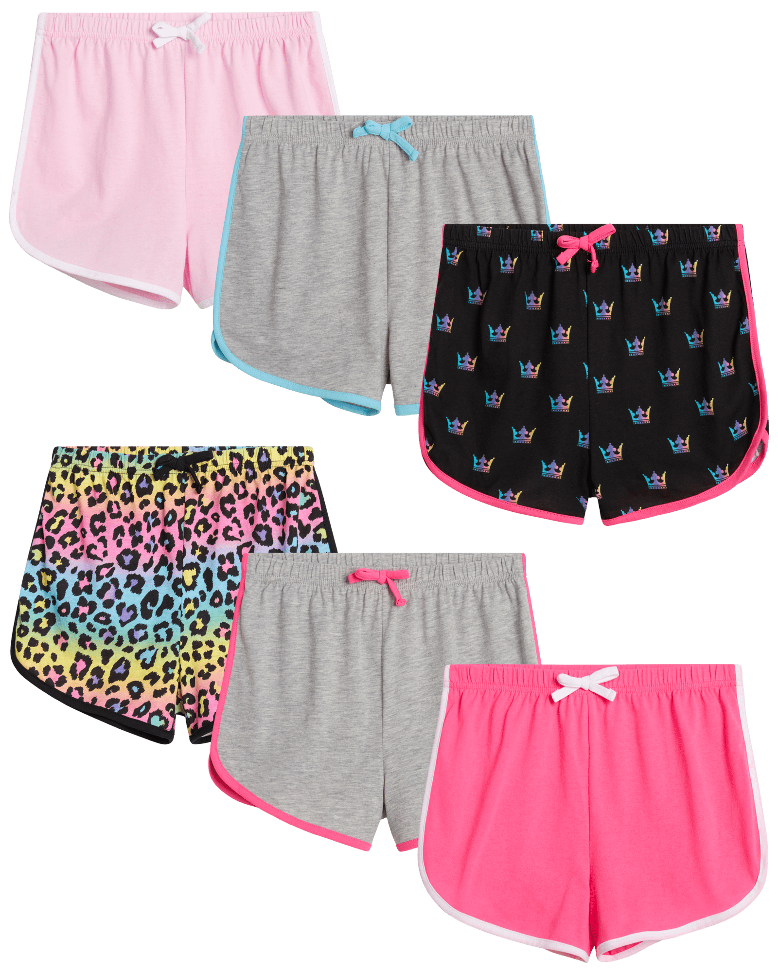 Dreamstar Girls' Active Shorts 6 Pack Athletic Gym Dolphin Shorts
