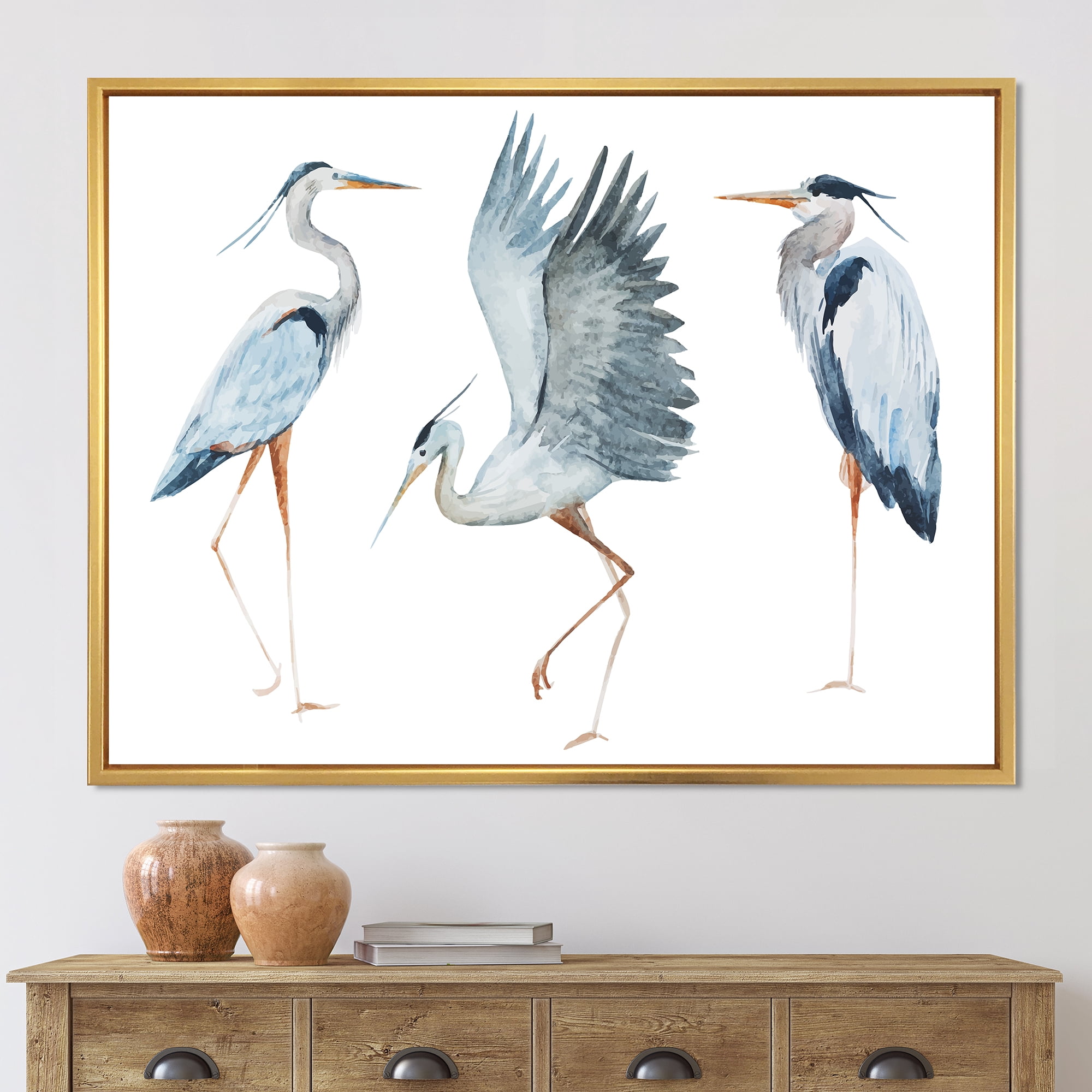 Designart 'Portrait Of Heron Birds II' Traditional Framed Canvas Wall Art Print
