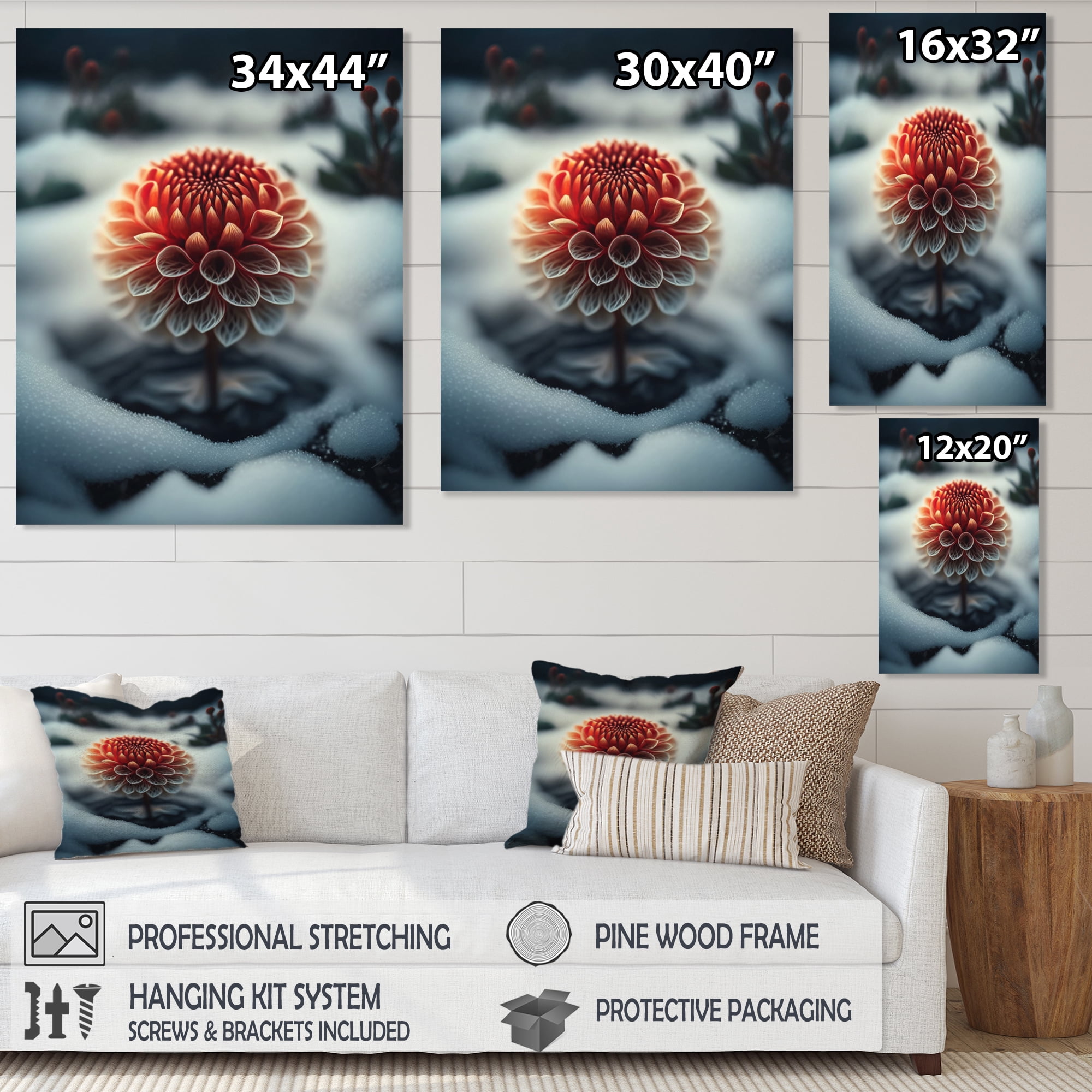 Designart A Blooming Red Dahlia Flower In Winter II Canvas Wall Art
