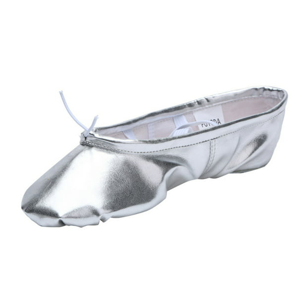 Dance Shoes Adult Ballerina Soft-Soled Gold Leather Silver Performance Yoga Shoes Silver - Walmart.com