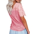 thumbnail image 2 of Anna-Kaci Women's Lace Loose Short Sleeve T-Shirt V Neck Cotton Summer Casual Tops Tee Shirts, Brick Red, Medium, 2 of 3