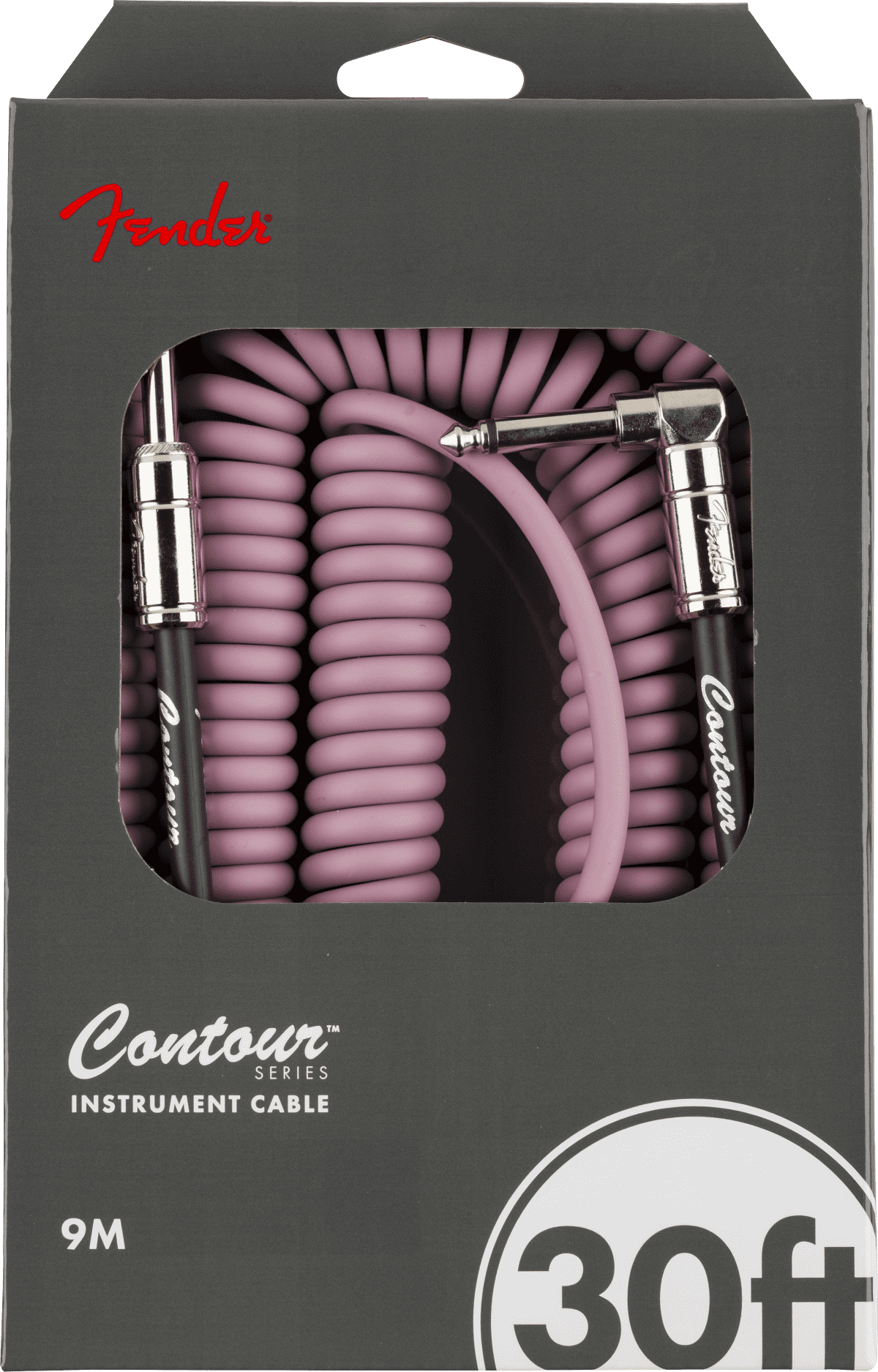 Fender Contour 1/4" Straight to 1/4" Right Angle Coiled Instrument Cable, 30', Burgundy Mist