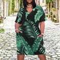 thumbnail image 2 of Dark Green Tropical Leaf Pattern Women's Summer Short Sleeve Casual Dresses Party Dress, 2 of 5