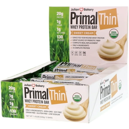 Julian Bakery  PrimalThin Whey Protein Bar  Sweet Cream  12 Bars  1 43 lbs  648