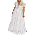 thumbnail image 1 of Robe en Dentelle Col en V pour Femmes Manches Courtes Dentelle Florale Robe de Mariée Demoiselle d'Honneur Cocktail Fête Robe Maxi, 1 of 5