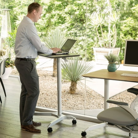AIRLIFT XL Pneumatic Sit-Stand Mobile Desk Cart, Height-Adjustable from 27.1 to 41.9, White by Seville Classics