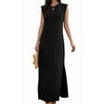 thumbnail image 2 of Women's Summer Maxi Dress Long Casual Loose Fit Round Neck Wrinkle-Free with Pockets Side Slit Black S, 2 of 9