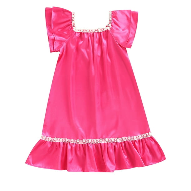 Musuos Baby Girls Silk Nightgown Dress Ruffle Short Sleeve Satin