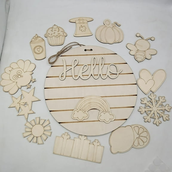 Interchangeable Seasonal Welcome Door Sign, DIY Front Porch Pendant for Christmas, Thanksgiving, Halloween, Indoor Outdoor Holiday Decoration