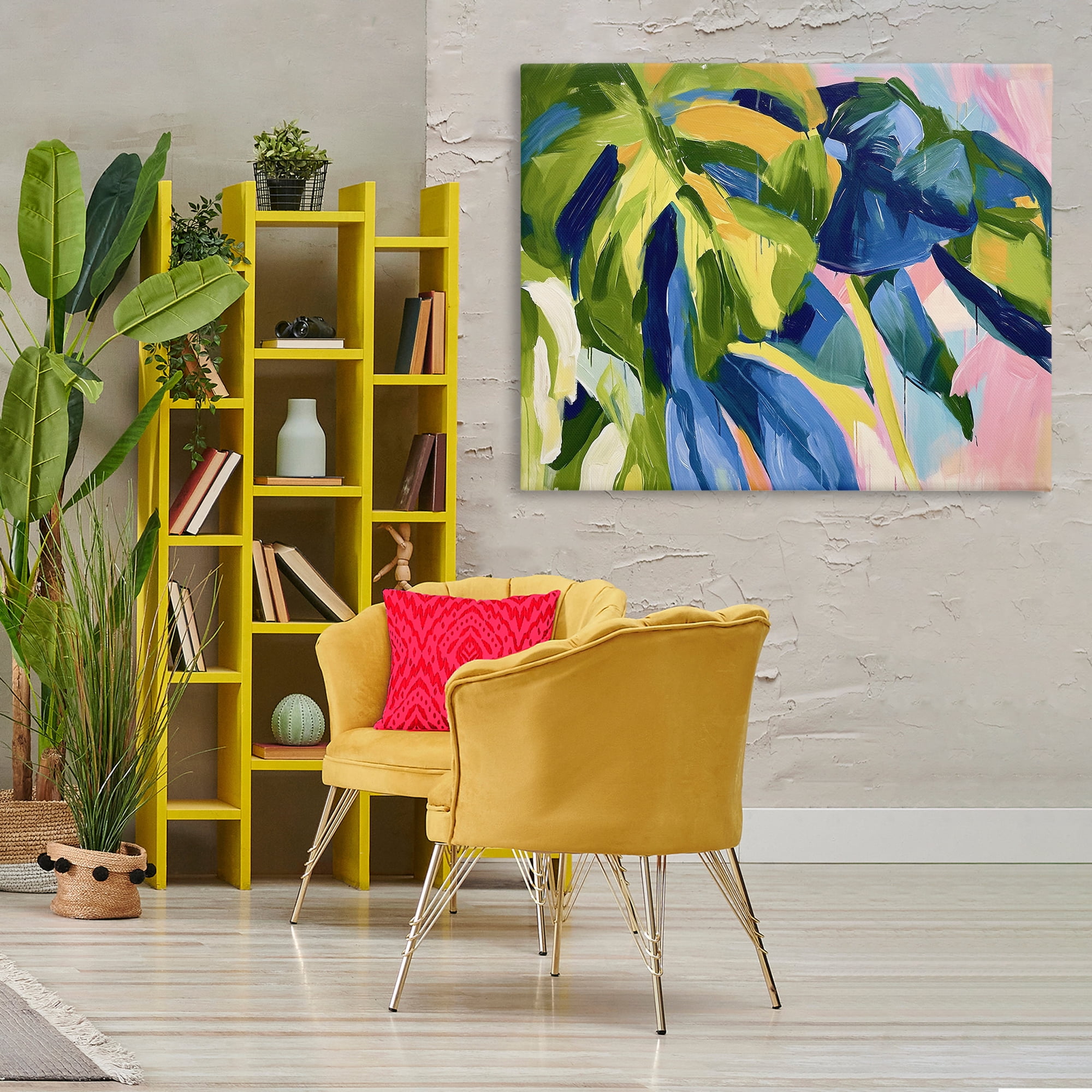 Stupell Industries Tropical Leaves Layered Botanical & Floral Painting Gallery Wrapped Canvas Art Print Wall Art, 48 x 36