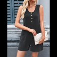 thumbnail image 4 of Mono Informal de Verano para Mujer, Sin Mangas, con Rayas Contrastantes y Bolsillos Gris Oscuro L, 4 of 10