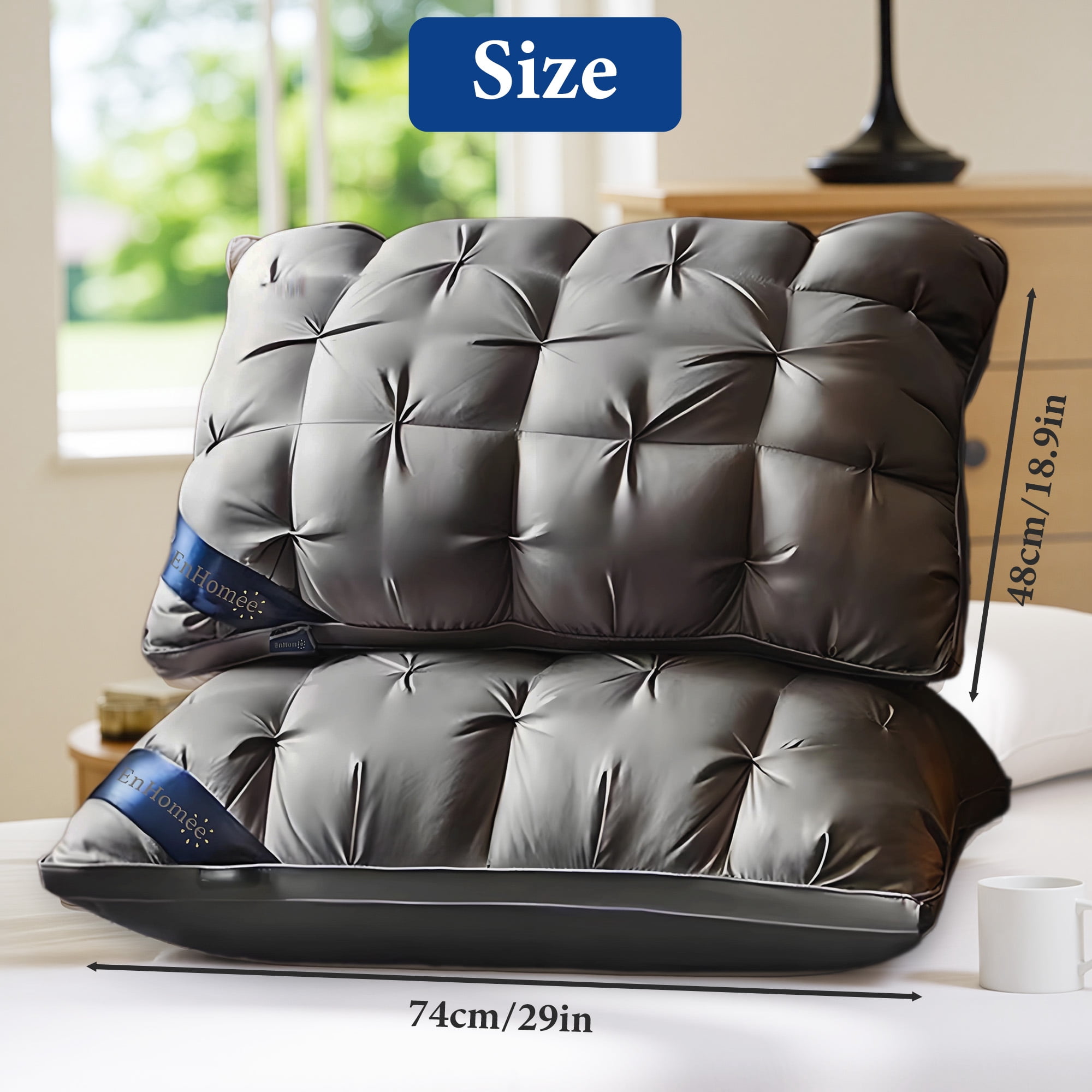 Bed Pillows 2-Pack Luxurious Hotel-Quality Pillows,Resistant to Flattening, All-Season,Dark Gray
