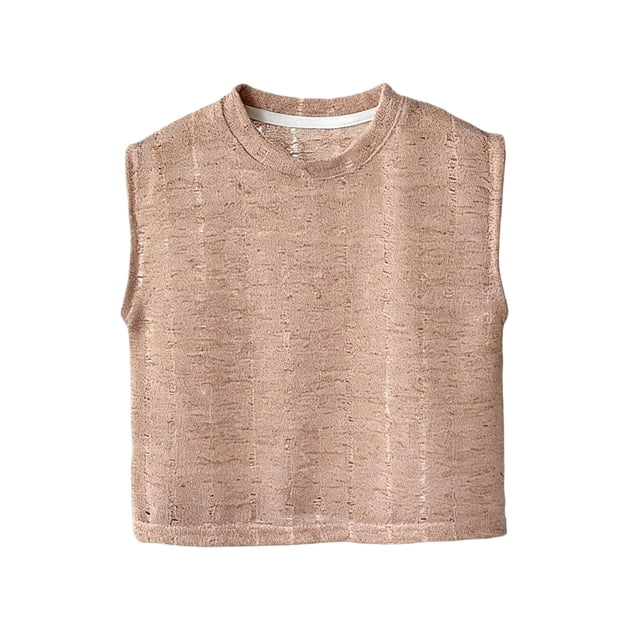 Casual de Verano Tops Niños sin Mangas Color Sólido Cuello Redondo Hollow-Out Chaleco Respirable Frío Camisas de Malla Niños Uso Diario