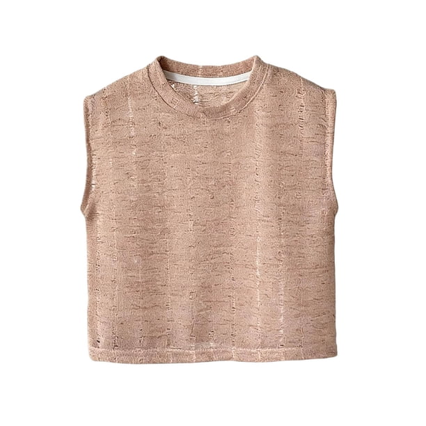 Casual de Verano Tops Niños sin Mangas Color Sólido Cuello Redondo Hollow-Out Chaleco Respirable Frío Camisas de Malla Niños Uso Diario