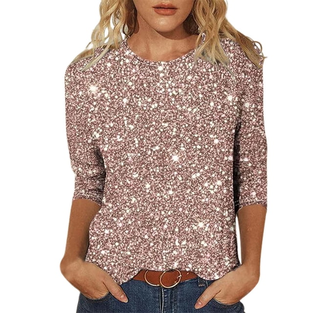 Xuewenshw T-Shirt Décontracté à Manches 3/4 Col Rond Imprimé Floral pour Femmes pour Usage Quotidien Manches Longues Ajusté