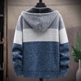 thumbnail image 5 of YLSDY Men's Hooded Zipper Cardigan Sweater Long Sleeve Knitwear Striped Color Block Warm Pullover Jacket Blue XL, 5 of 7