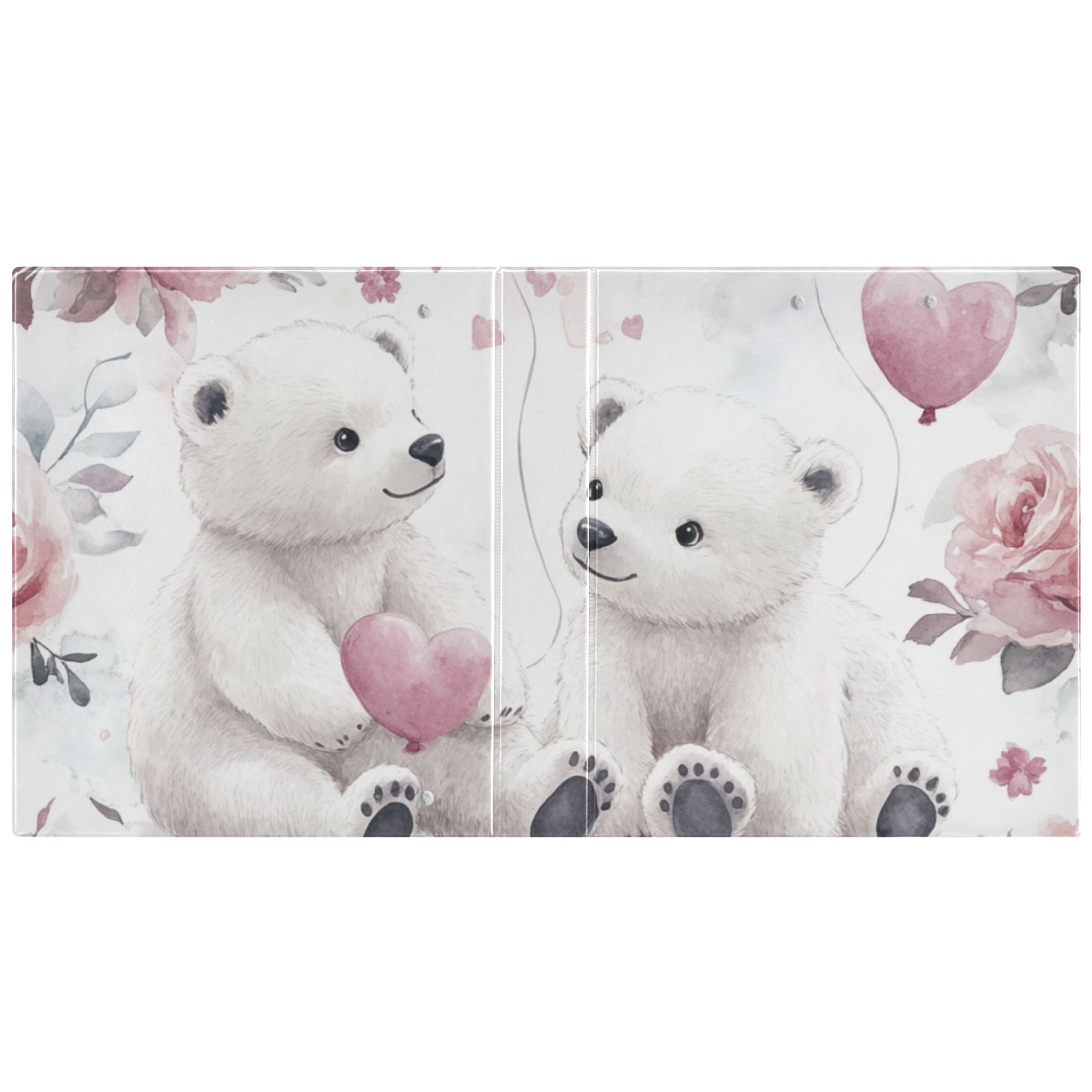 White Bears Roses 3 Ring Binders 1.5 inch Hardcover File Folders with Interior Pockets A4 Size Organizer for School Office Hospital