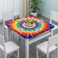 thumbnail image 3 of Colorful Rainbow Tie Dye Spiral Pattern Square Fitted Tablecloth with Elastic Edge,Square Table Cover,Washable Elastic Table Cover for Home Kitchen Party Decor 34"x34", 3 of 6