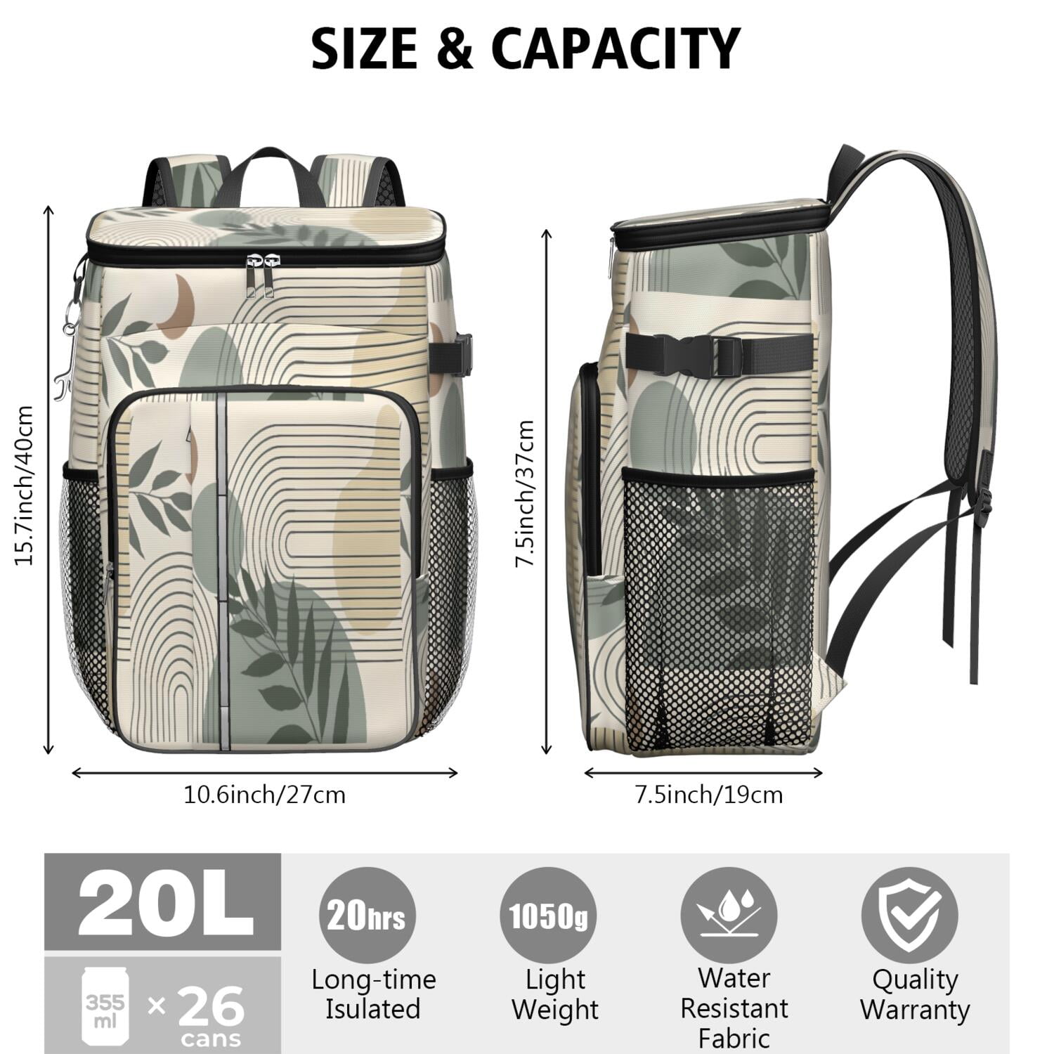 Travel Cooler Bag - Boho Bohemian Art Camping Beer Cooler Backpack with Bottle Opener- Waterproof Insulated Picnic Backpacks - Cooler Bag for Beach