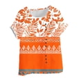 thumbnail image 4 of Womens Tops Short Sleeve Round-Neck Casual Linen Button Blouse Orange XXL, 4 of 5