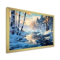 thumbnail image 2 of Designart "Snowy River Sunrise Winter Wonderland" Landscapes Framed Wall Art Decor - Traditional Yellow Winter Landscape Living Room Framed Canvas Art, 2 of 6
