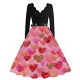 thumbnail image 4 of Valentine Dress for Women Retro Long Sleeve V-Neck Cocktail Dresses with Belt Love Heart Printing A-Line Dress Orange 4XL, 4 of 4