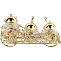 European Sugar Jar Set,3 Pcs Crystal Golden Sugar Bowl Sugar Can Condiment Container Seasoning Bowl Salt Bowl Pepper Coffee Storage Pot with Lid Spoon