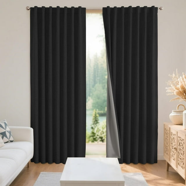 Cortinas opacas Joydeco de lino natural, 132 x 244 cm, 2 paneles