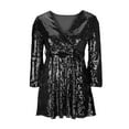 thumbnail image 4 of Busydd Womens Dresses Long Sleeve Saprkly Sequin Dress Homecoming V Neck Bodycon Mini Dress Party Prom Cocktail Glitter Dress, 4 of 6