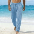 thumbnail image 2 of Mgmyaa Men's Pleated Linen Pants With Drawstring Elastic Waist Ventilated Adjustable Straight Leg Full Length Soft Lightweight For Summer Daily, 2 of 8