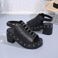 thumbnail image 6 of hoksml Women's Studded Cutout Block Heel Sandals Slingback PU Leather Casual Shoes Black Brown, 6 of 9