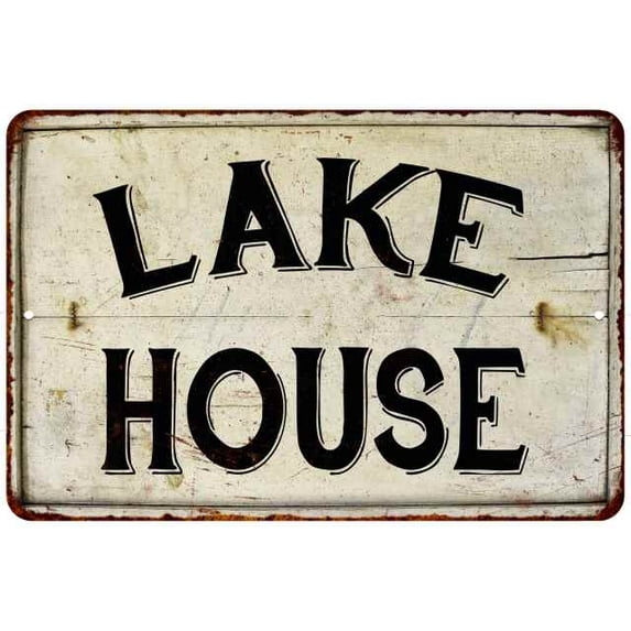 Lake House Vintage Look Chic Distressed 12 x 18 Matte Finish Metal 112180020090