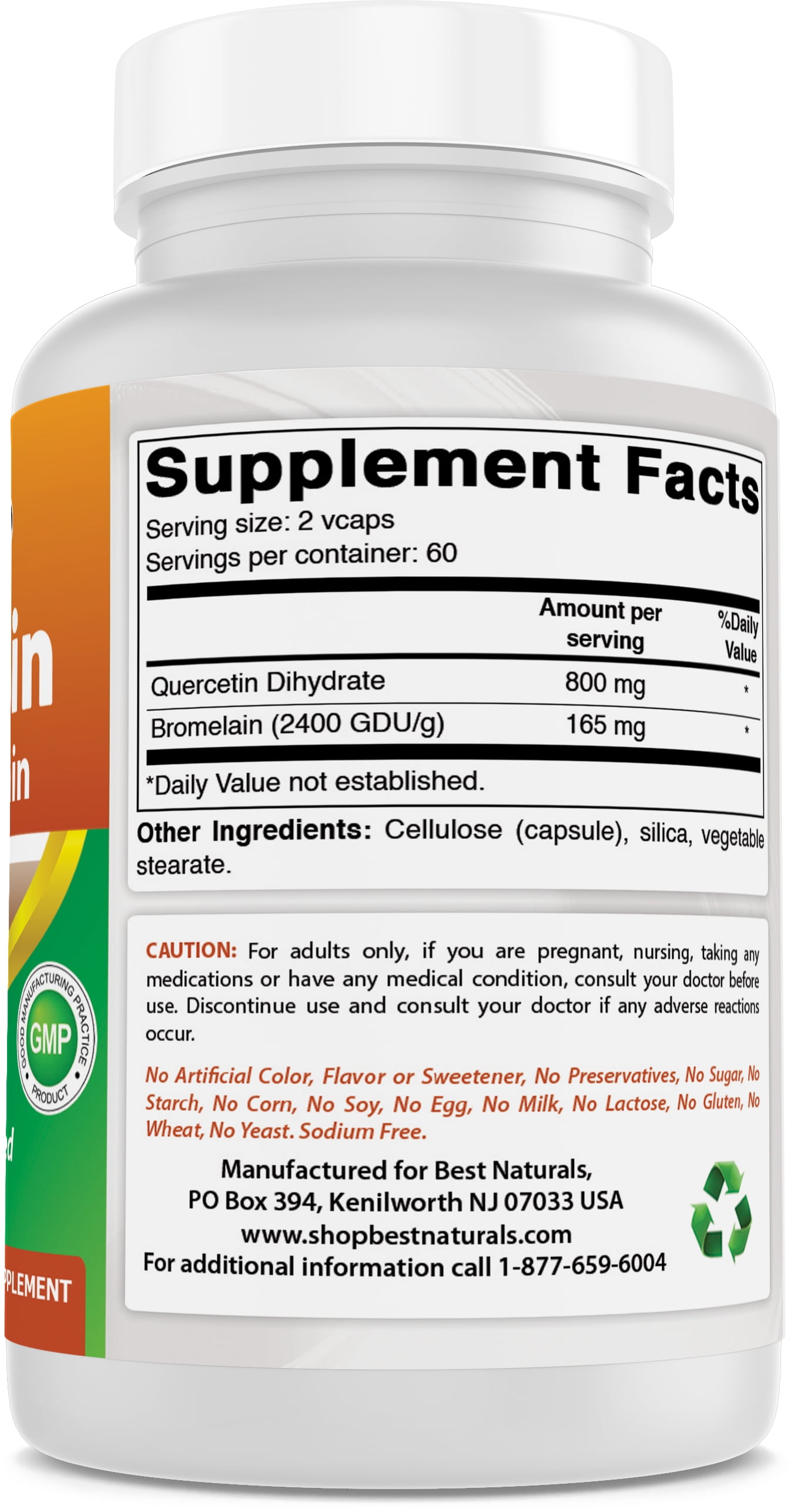 2 Pack Best Naturals Quercetin with Bromelain 120 Vegetarian Capsules - 800 mg of Quercetin & 165 mg of Bromelain (400 GDU/g) | (Total 240 Vegetarian Capsules)
