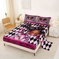 thumbnail image 2 of Castle Fairy Y2K Fashion Afro Girl King Sheets 4pcs,Argyle Zebra Heart Bedding,Pink Black White,1 Fitted Sheet, 1 Flat Sheet and 2 Pillowcases, 2 of 6