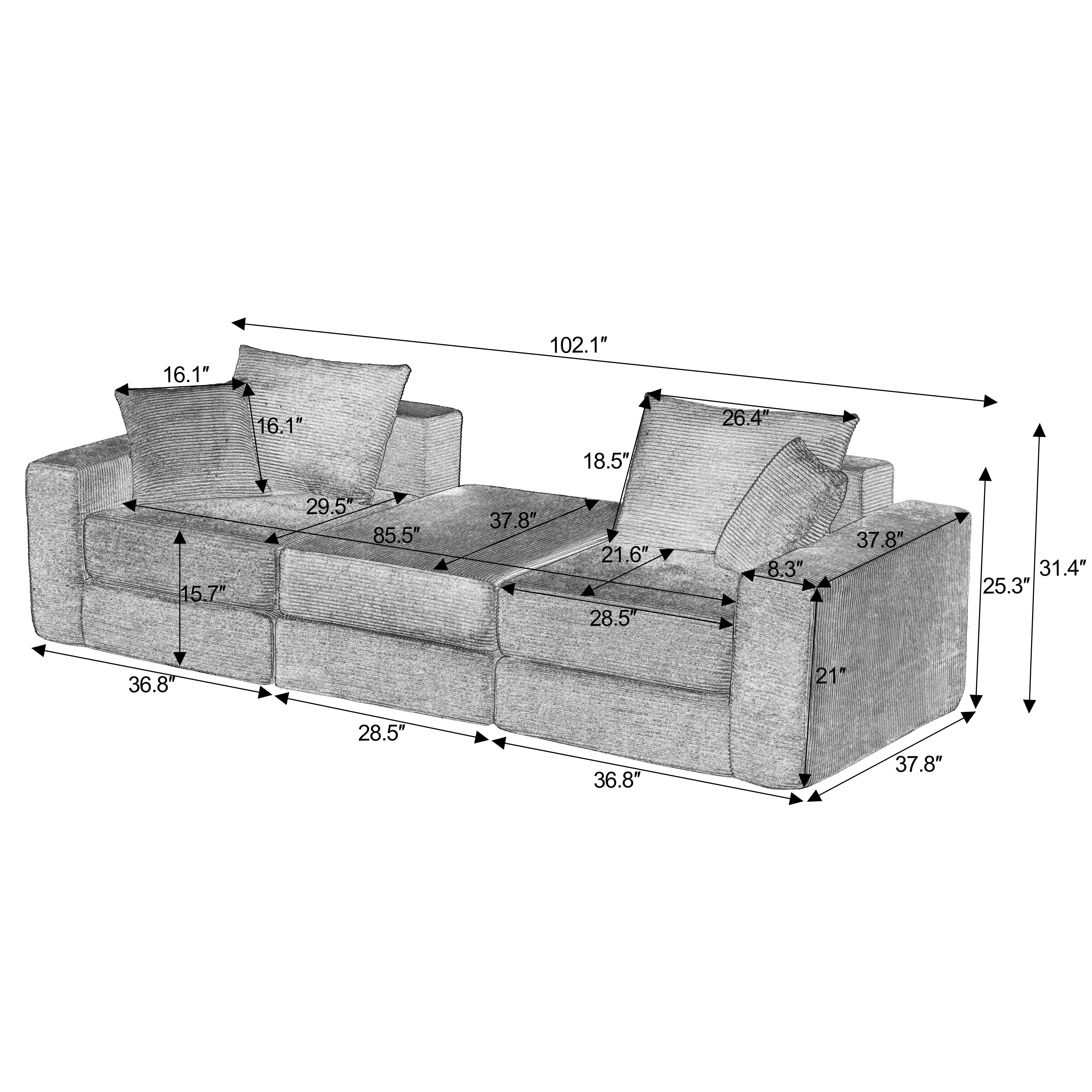 MAYEERTY Minimalist Corduroy Modular Sectional Cloud Sofa - Boneless Sleeper Couch for Customizable Living Spaces, Black