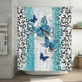 thumbnail image 3 of Leopard Shower Curtain Glitter Leopard Print Butterfly Shower Curtains for Bathroom Black White Blue Shower Curtain Waterproof Polyester Fabric Cheetah Print Bathroom Decor 72x72 in, 3 of 6