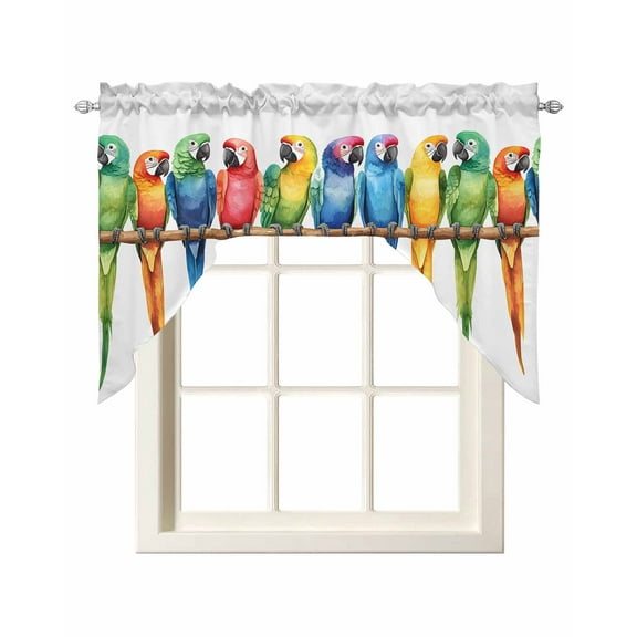 Colorful Parrot Kitchen Curtains Swag Valance for Windows/Bathroom/Cafe, Watercolor Modern Funny Animal Bird Rod Pocket Drape Panel Swag Curtain Valance for Bedroom/Living Room 55''x36''