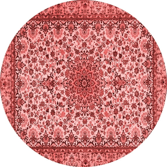 Ahgly Company Indoor Round Medallion Red Traditional Area Rugs, 4' Round