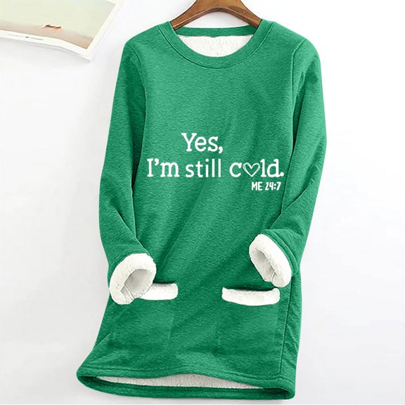 Feancey Fleece Lined Sweatshirt for Women Crewneck Long Sleeve Thermal Tunic Tops Casual Letter Print Pullover Sweatshirts Fuzzy Warm Loungewear Top Army Green L