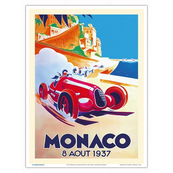 1937 Monaco Grand Prix - Vintage Car Racing Poster by Géo Ham (Georges Hamel) - Master Art Print (Unframed) 9in x 12in