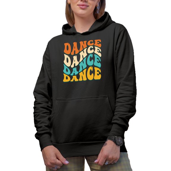 Dance, Dancing Passion or Dancer Themed, Groovy Retro Wavy Text Merch Gift, Black Hooded Sweatshirt or Hoodie, Small