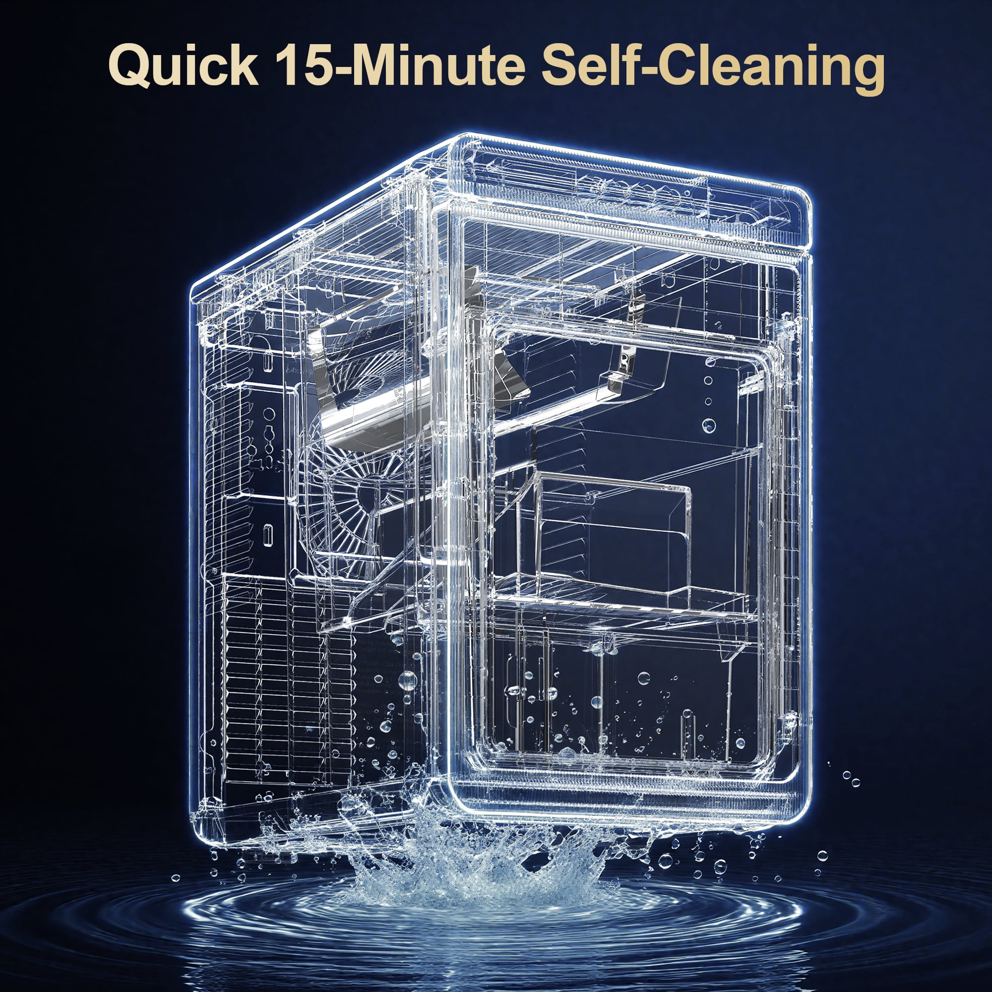 Sunvivi Clear Ice Maker for Home – Compact Countertop Ice Machine with 1.6" Square Ice Cubes, Self-Cleaning, LED Light & Timer, Portable Electric Ice Maker for Kitchen, Bar, RV, Black