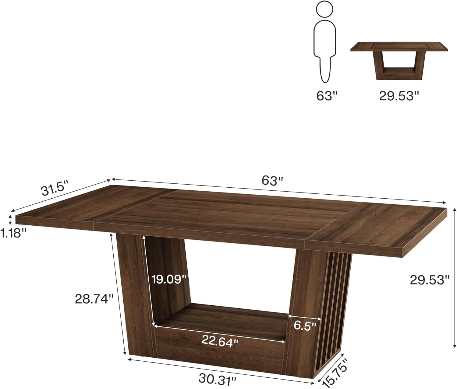 Finmind 63" Executive Desk, Modern Computer Desk with Robust Base for Home Office, Walnut Brown